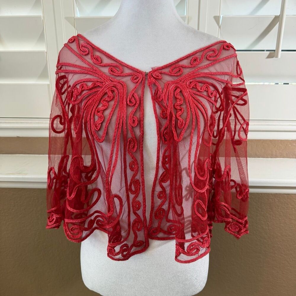 New Vintage Pretty Angel Bolero Top Sheer Butterfly Mesh Overlay Jacket Sz L